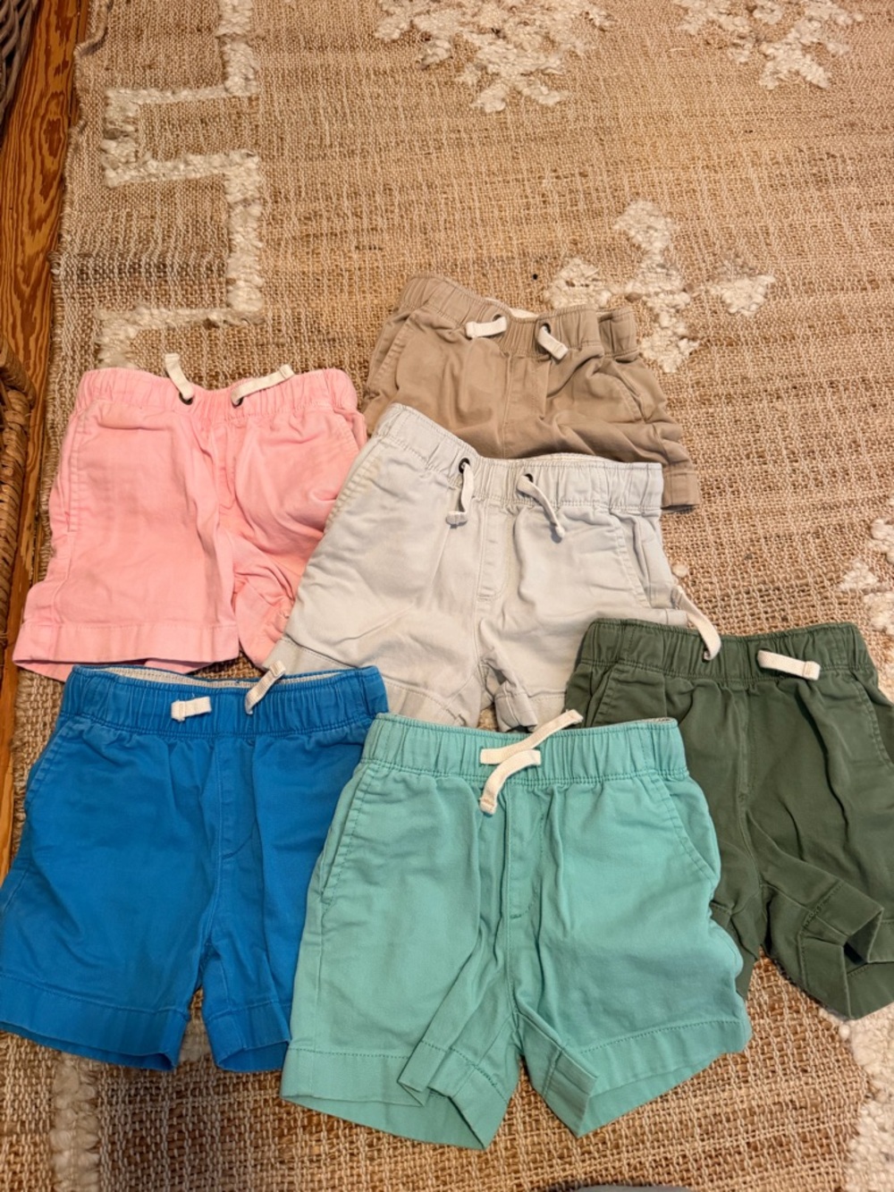 6 Crewcuts Cotton Drawstring Shorts in Pink, Tan, Light Gray, Blue, Mint & Olive